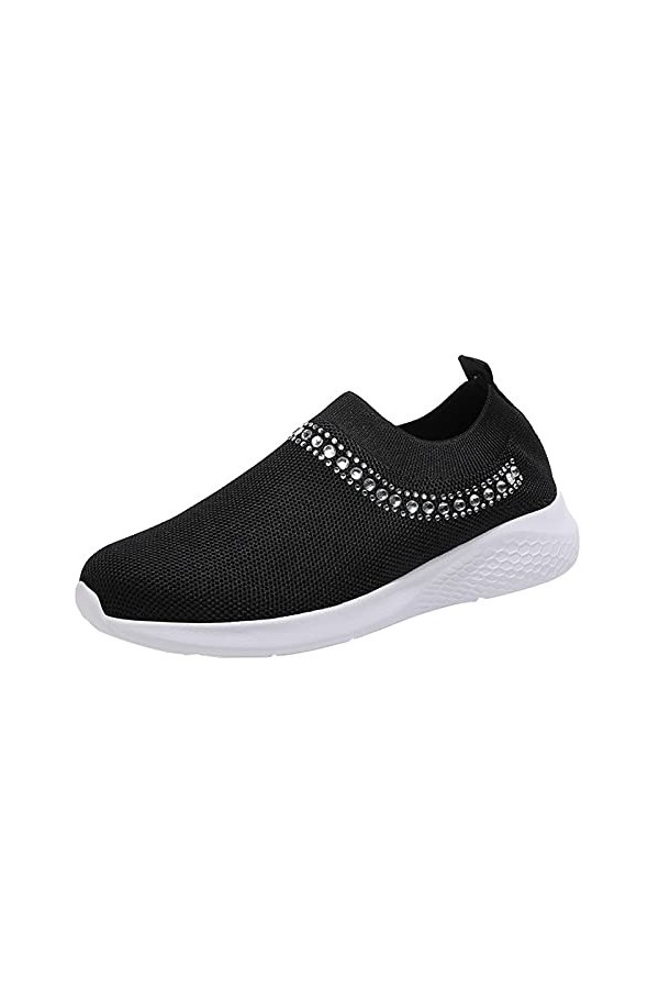 Chaussures Maillage de Mode Femmes Baskets Respirantes Dames Solid Color Causal Confortable Crystal Slip on Loafers Shoes Cha