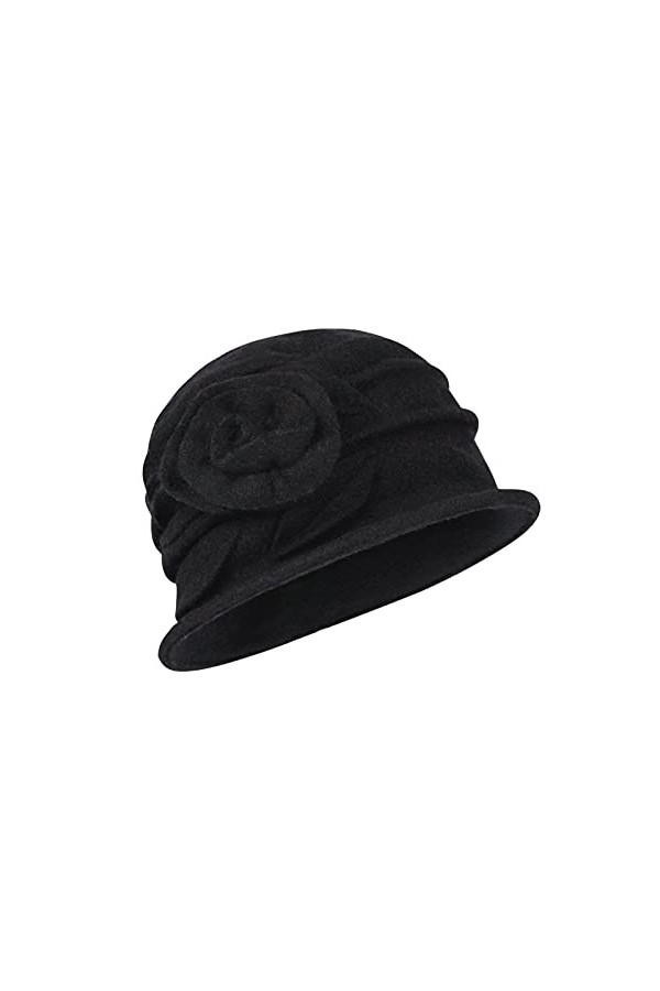 Femme Chapeau Cloche Hiver en Laine Chapeau Melon Floral Vintage Chapeau de Seau Béret Hiver Chaud Chapeaux Bob Fedora Elégan