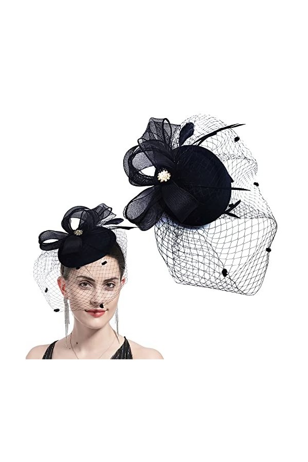 Vintage Fascinator Hat, Bibi Mariage Chapeau, Bandeau avec Voilette, Bandeau en Maille de Voile, Cocktail Tea Party Chapeau, 