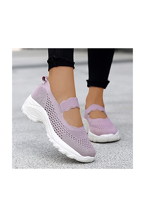 Chaussure Été Noir Summer Wedge Womens Fashion Out Sport Baskets en Maille Creuse sur des Chaussures Slip Baskets pour Femme