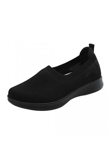 Générique Slip on Breathe Mesh Marche Chaussures Femmes Mode Baskets Confort Mocassins Plats Bottine Femme Noir Cuir Black, 