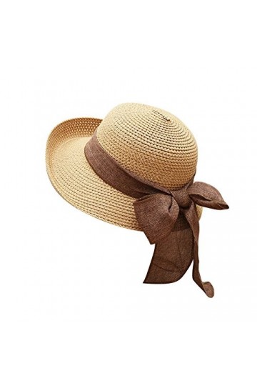LAEMILIA Femme Chapeau Melon avec Nœud Papillon Capeline de Paille Anti-UV Plage Voyage Eté TU, Kaki 