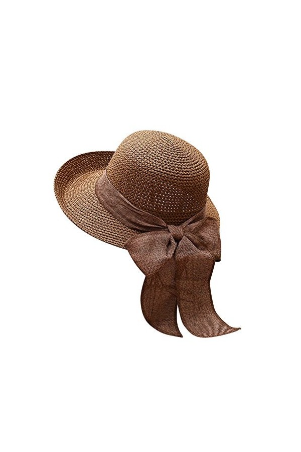LAEMILIA Femme Chapeau Melon avec Nœud Papillon Capeline de Paille Anti-UV Plage Voyage Eté TU, Kaki 