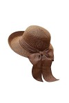 LAEMILIA Femme Chapeau Melon avec Nœud Papillon Capeline de Paille Anti-UV Plage Voyage Eté TU, Kaki 