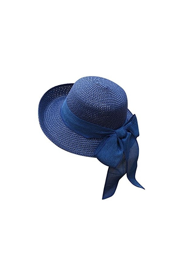 LAEMILIA Femme Chapeau Melon avec Nœud Papillon Capeline de Paille Anti-UV Plage Voyage Eté TU, Kaki 