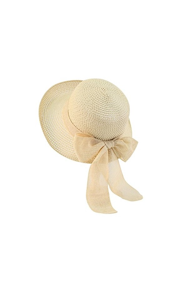 LAEMILIA Femme Chapeau Melon avec Nœud Papillon Capeline de Paille Anti-UV Plage Voyage Eté TU, Kaki 