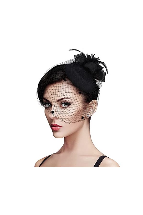 UCUNJIA 1 PCS Chapeau à Voilette Chapeau Bibi Chapeau en Maille de Plumes Chapeau Fascinant Chapeaux Fascinator Chapeaux Fasc