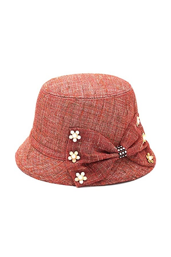 KharmLaddy Derby Church Chapeau cloche melon vintage années 1920, Bow/rouge, taille unique