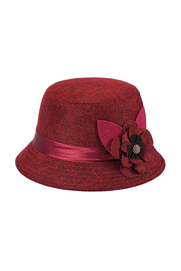 KharmLaddy Derby Church Chapeau cloche melon vintage années 1920, Bow/rouge, taille unique