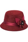 KharmLaddy Derby Church Chapeau cloche melon vintage années 1920, Bow/rouge, taille unique