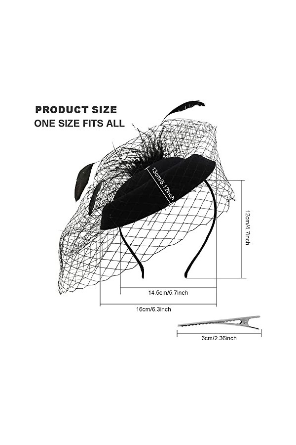 BUENTYA Chapeau Vintage Femme Elégant Chapeau Plume Mariage Dames Day Chapeau de Vintage Rétro Chapeau Cerceau Cheveux avec V