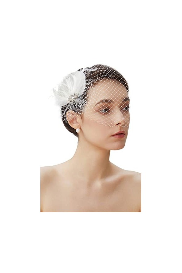 Coucoland Fascinators 1920 Fascinator - Cappello da Donna Con piume e Fiori, in rete, Elegante, per Matrimonio, per Cocktail