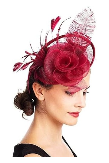 Femmes Fascinator Chapeau Fleurs Maille Bouclé Voile Plume Chapeaux Chapeau avec Clip De Mariée Coiffure De Mariage Accessoir