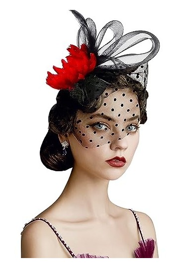 Coucoland Fascinators 1920 Chapeau de bibi pour femme avec plumes et fleurs en maille élégante pour mariage, cocktail, thé, f