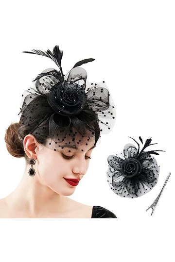 SJBAUTYO Femmes Derby Fascinator Chapeau,Fascinator Chapeau Plume Mariage,Fleur Mesh Plume Mariage Dames Day Bandeau et Clip 