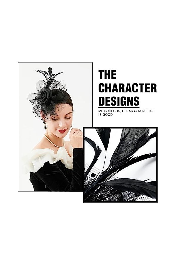 SJBAUTYO Femmes Derby Fascinator Chapeau,Fascinator Chapeau Plume Mariage,Fleur Mesh Plume Mariage Dames Day Bandeau et Clip 