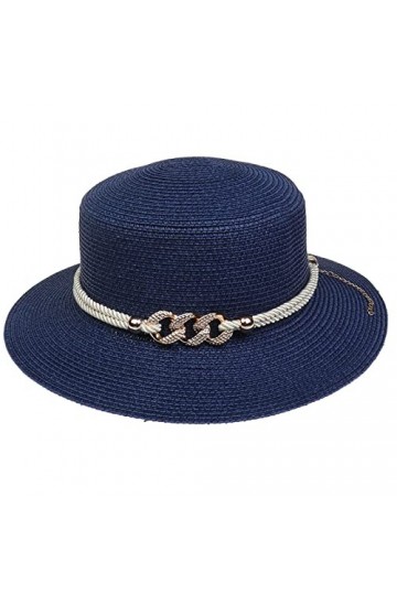 VPbao Panama Elégant Femme Chapeau Melon en Paille Anti Soleil avec Boucle Mariage Cérémonie Soirée Marine Bleu