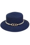 VPbao Panama Elégant Femme Chapeau Melon en Paille Anti Soleil avec Boucle Mariage Cérémonie Soirée Marine Bleu