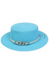 VPbao Panama Elégant Femme Chapeau Melon en Paille Anti Soleil avec Boucle Mariage Cérémonie Soirée Marine Bleu