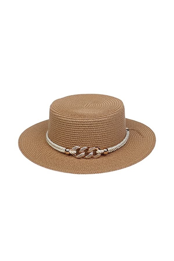 VPbao Panama Elégant Femme Chapeau Melon en Paille Anti Soleil avec Boucle Mariage Cérémonie Soirée Marine Bleu