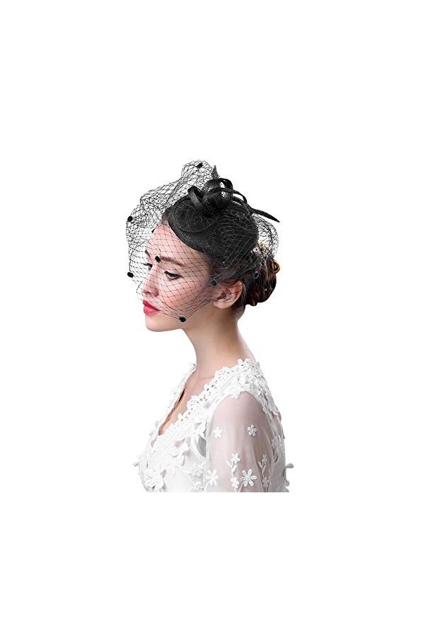 Chapeau de Mariage Bibis Femme Coiffure Bride Fascinator Épingle à Cheveux Nuptiale élégantes Voilette en Maille pour Cocktai