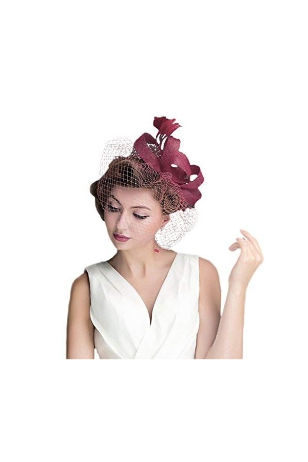 Chapeau de cérémonie fête femme bibi voilette mariage élégant Fascinator hat Britannique Vintage fleur plumes coiffure cheveu