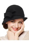 Chapeau cloche vintage en feutre pour femme style années 1920 avec nœud, Noir , M