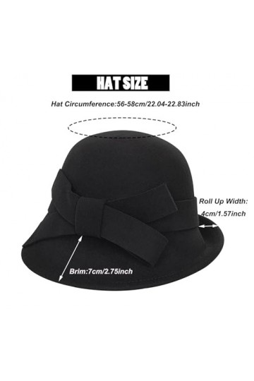 Chapeau cloche vintage en feutre pour femme style années 1920 avec nœud, Noir , M