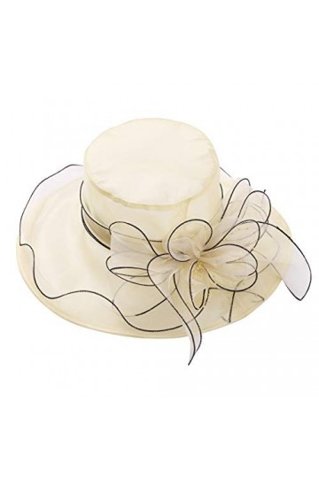 IEFIEL Chapeau déglise Dame Femme Chapeau dorganza Charme Chapeau Retro Elegant Pliable Large Bord Orné Fleurs Bohemia Chap