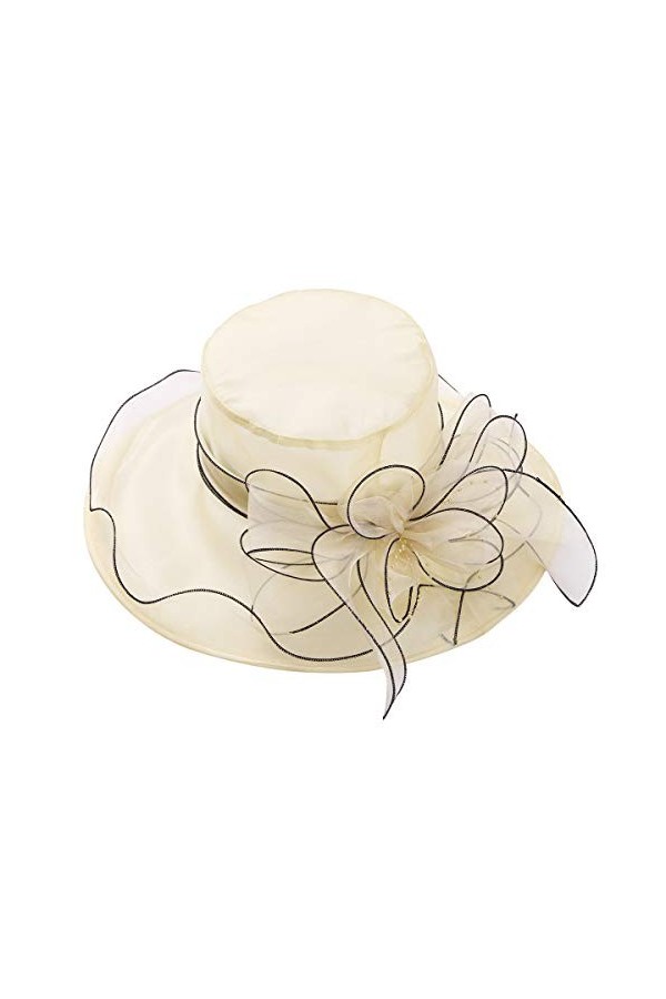 IEFIEL Chapeau déglise Dame Femme Chapeau dorganza Charme Chapeau Retro Elegant Pliable Large Bord Orné Fleurs Bohemia Chap
