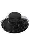 IEFIEL Chapeau déglise Dame Femme Chapeau dorganza Charme Chapeau Retro Elegant Pliable Large Bord Orné Fleurs Bohemia Chap