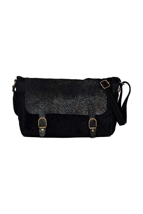 LucieElle Sac CUIR Daim Femme Bandoulière Pailletés Irisé | Sac Daim Femme Bandoulière | Besace Cuir Daim Femme | Sac Cuir Fe