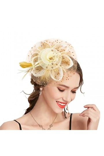 Takmor Bibi pour mariage, chapeau pour femme en maille et plumes à clip pour thé, fête, église, mariage, cocktail pour femmes