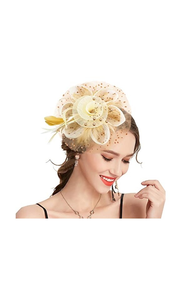 Takmor Bibi pour mariage, chapeau pour femme en maille et plumes à clip pour thé, fête, église, mariage, cocktail pour femmes