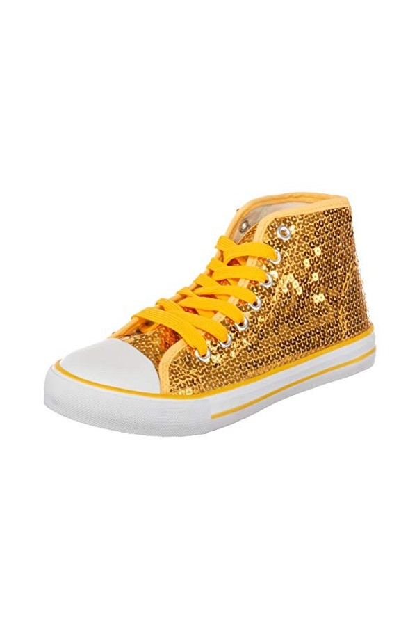 Brandsseller Baskets à Paillettes Semi-Hautes pour Femme - Jaune - Jaune, 38 EU