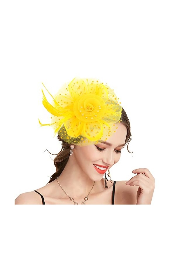 Takmor Bibi pour mariage, chapeau pour femme en maille et plumes à clip pour thé, fête, église, mariage, cocktail pour femmes