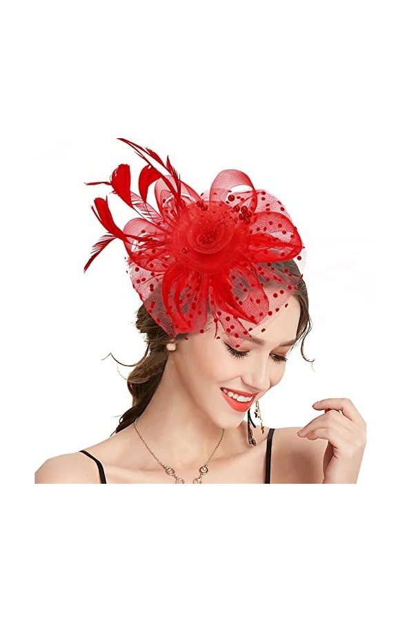 Takmor Bibi pour mariage, chapeau pour femme en maille et plumes à clip pour thé, fête, église, mariage, cocktail pour femmes