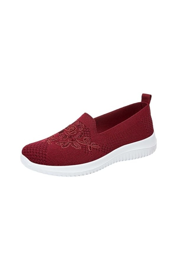 LOYYVE Chaussures plates pour femme - Baskets tricotées respirantes - Côté doux - Semelle souple - Tissu en maille - Conforta