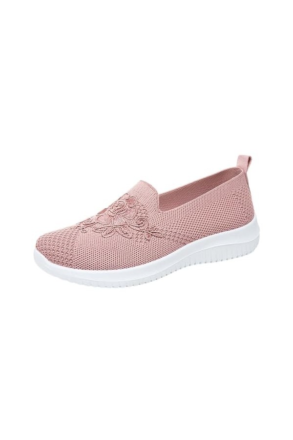 LOYYVE Chaussures plates pour femme - Baskets tricotées respirantes - Côté doux - Semelle souple - Tissu en maille - Conforta