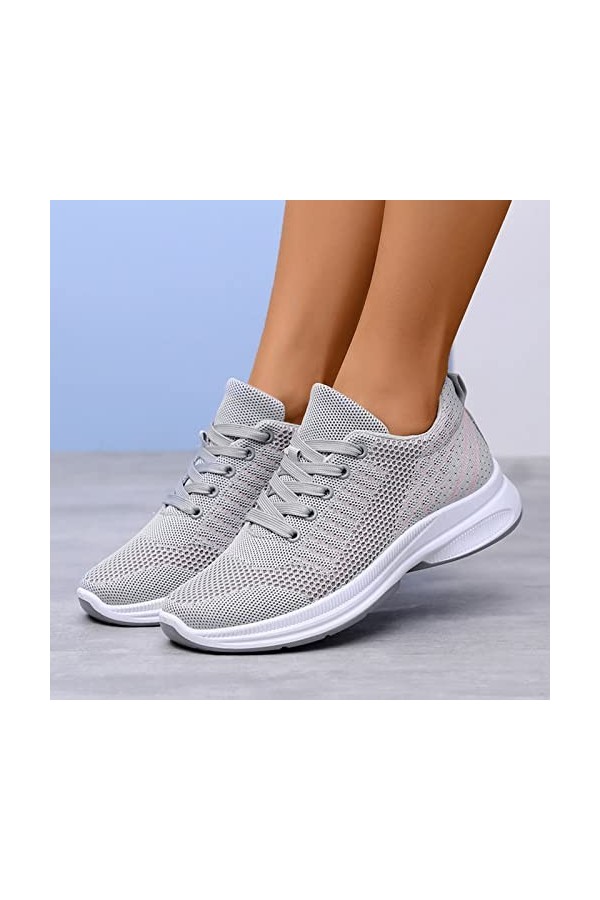 Prevently Baskets Mode Femme Baskets Confort Femme Chaussures Casual Femme Chaussures Femme Gris Chaussures de Randonnée Lady