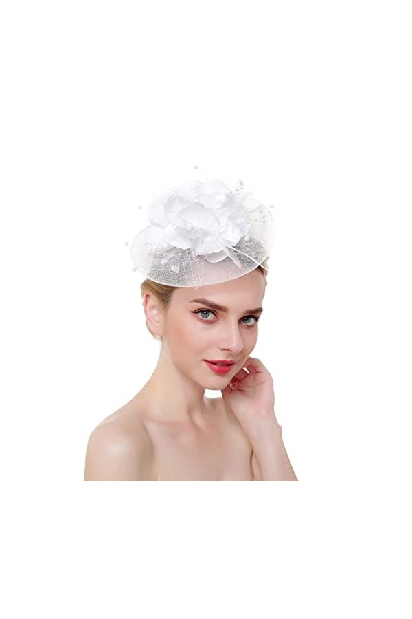 Chapeau bibi pour femme Chapeau de mariage Chapeau de fête Chapeau melon Ascot Chapeau de course à plumes et fleurs Avec band
