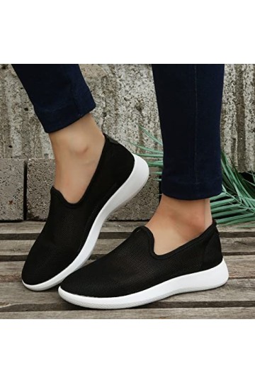 Xmiral Baskets décontractées plates légères et respirantes en maille de couleur unie pour dames Baskets Mode Femme En Liquida