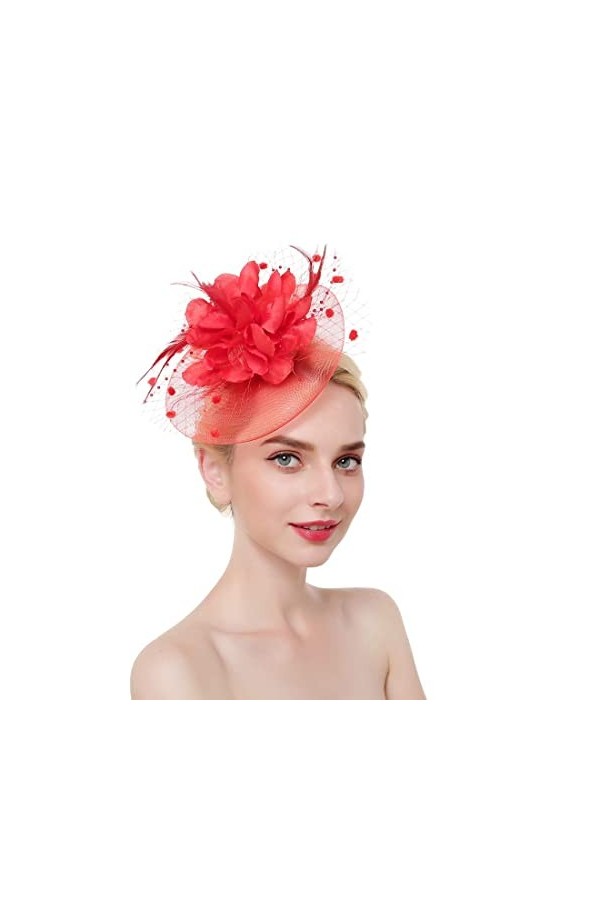 Chapeau bibi pour femme Chapeau de mariage Chapeau de fête Chapeau melon Ascot Chapeau de course à plumes et fleurs Avec band