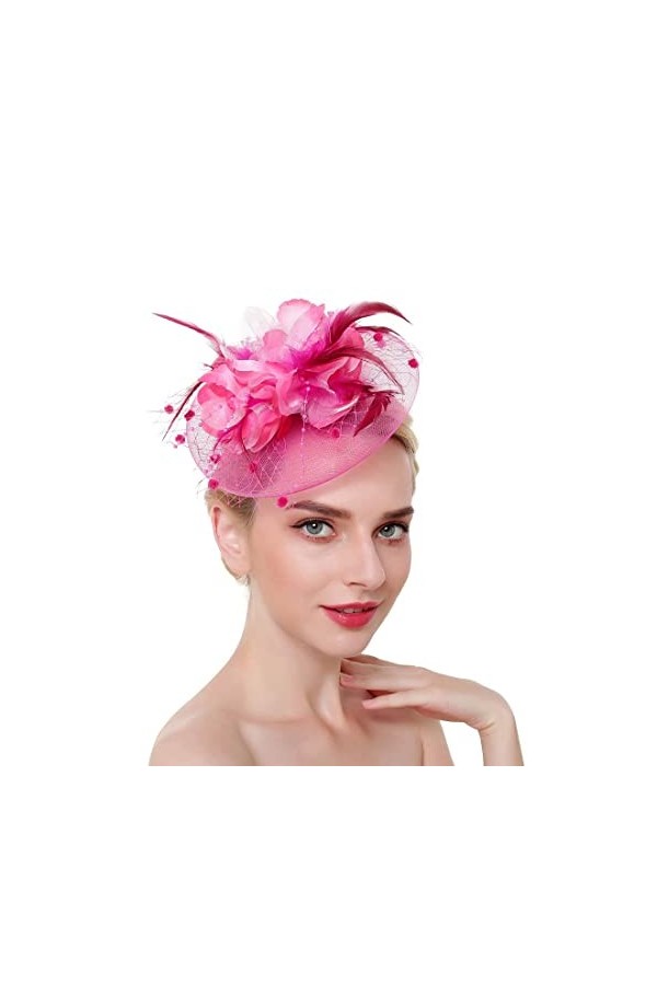 Chapeau bibi pour femme Chapeau de mariage Chapeau de fête Chapeau melon Ascot Chapeau de course à plumes et fleurs Avec band