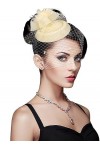 Chuangdi Chapeau Fascinant pour Femme Chapeau Bibi Bandeau avec Voile en Maille Chapeau Fascinateur en Plumes Chapeau de Cock