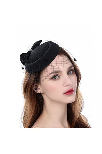 Chapeau Fascinator Pilulier Femme Chapeau de fête en voile de maille Chapeau haut de forme Fascinator vintage des années 1940