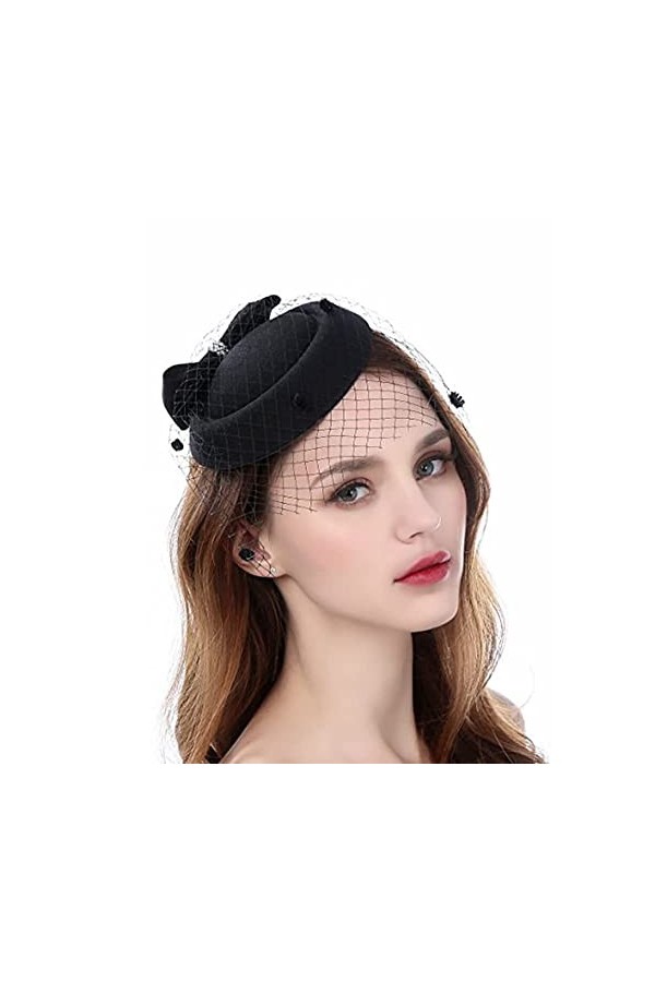 Chapeau Fascinator Pilulier Femme Chapeau de fête en voile de maille Chapeau haut de forme Fascinator vintage des années 1940