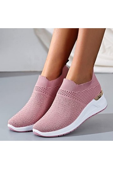 Chausson Femme Confortable Baskets Mode Femmes Baskets Confort Femmes Chaussures décontractées Femmes Gris Couleur Chaussures