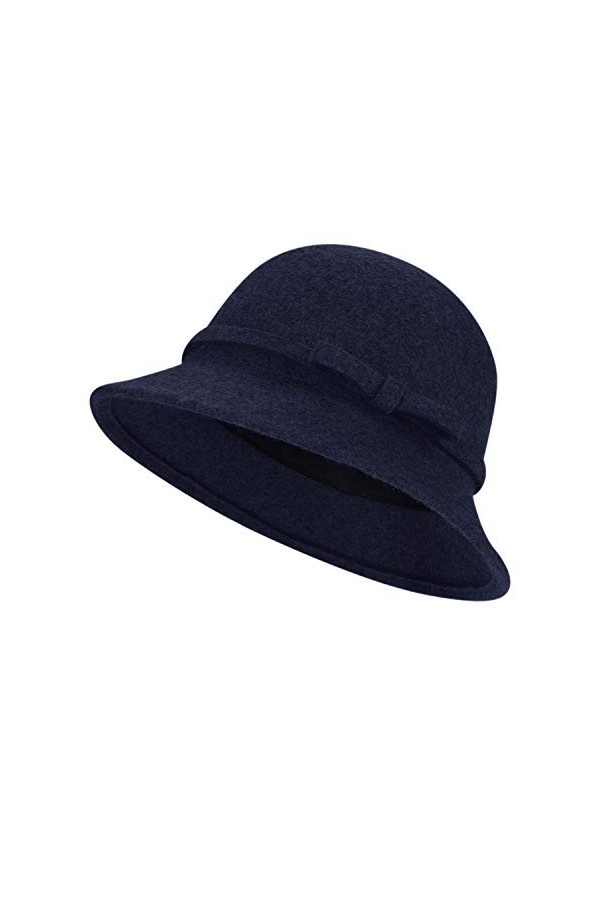 Femme Chapeau Melon Hiver Rétro Chapeau Cloche Fedora en Laine Feutre Chapeau dhiver avec Nœud Papillons Elégante Chapeau Ma