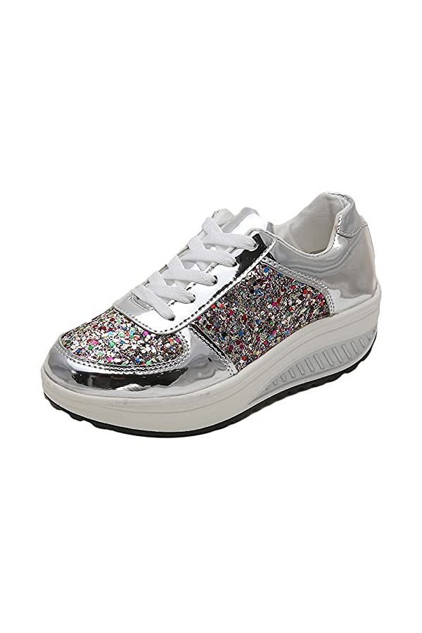 ANUFER Femmes Super Poids Léger Plate-Forme Baskets Lacer Compensé Chaussures de Sport Blanc SN070680 EU38